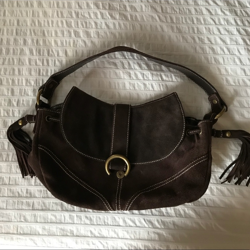 Chocolate brown suede handbag